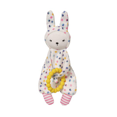 Manhattan Toy Cherry Blossom Days Bunny teether close-up with removable silicone ring for soothing.
