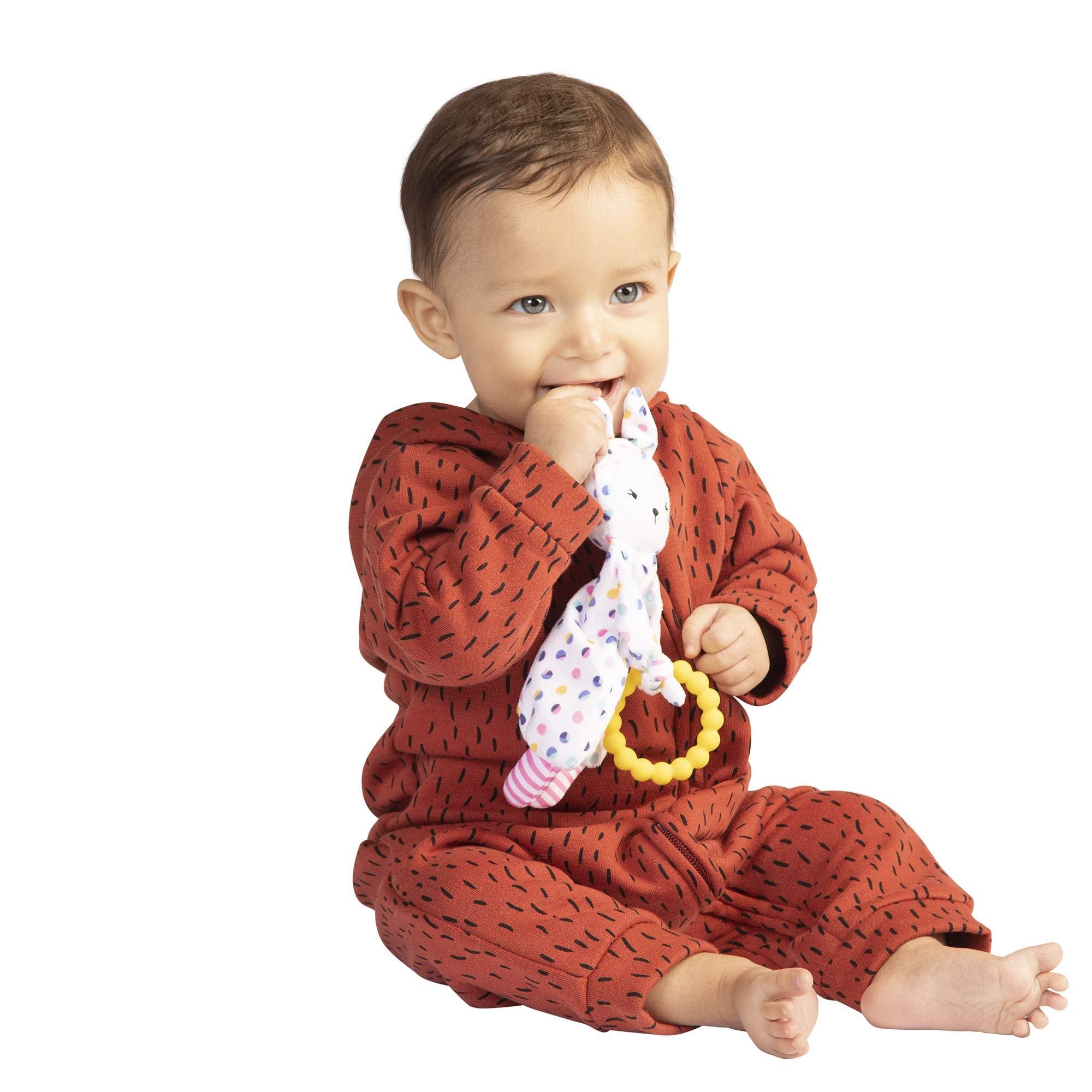 Manhattan Toy Cherry Blossom Days removable teether photographed with easy grip feature.
