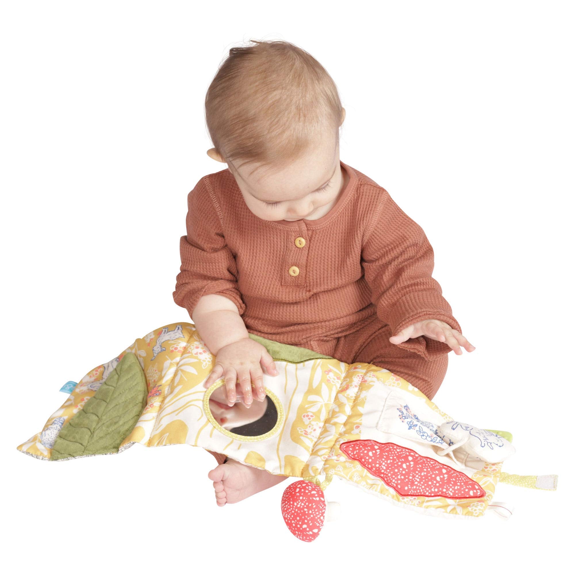 Manhattan Toy Deer One attached mushroom squeaker supports cause-and-effect and playful exploration