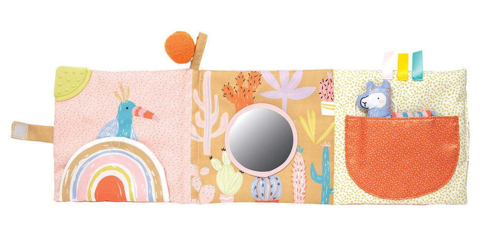 Manhattan Toy Llama soft book baby-mirror, supports early self-discovery during tummy time.