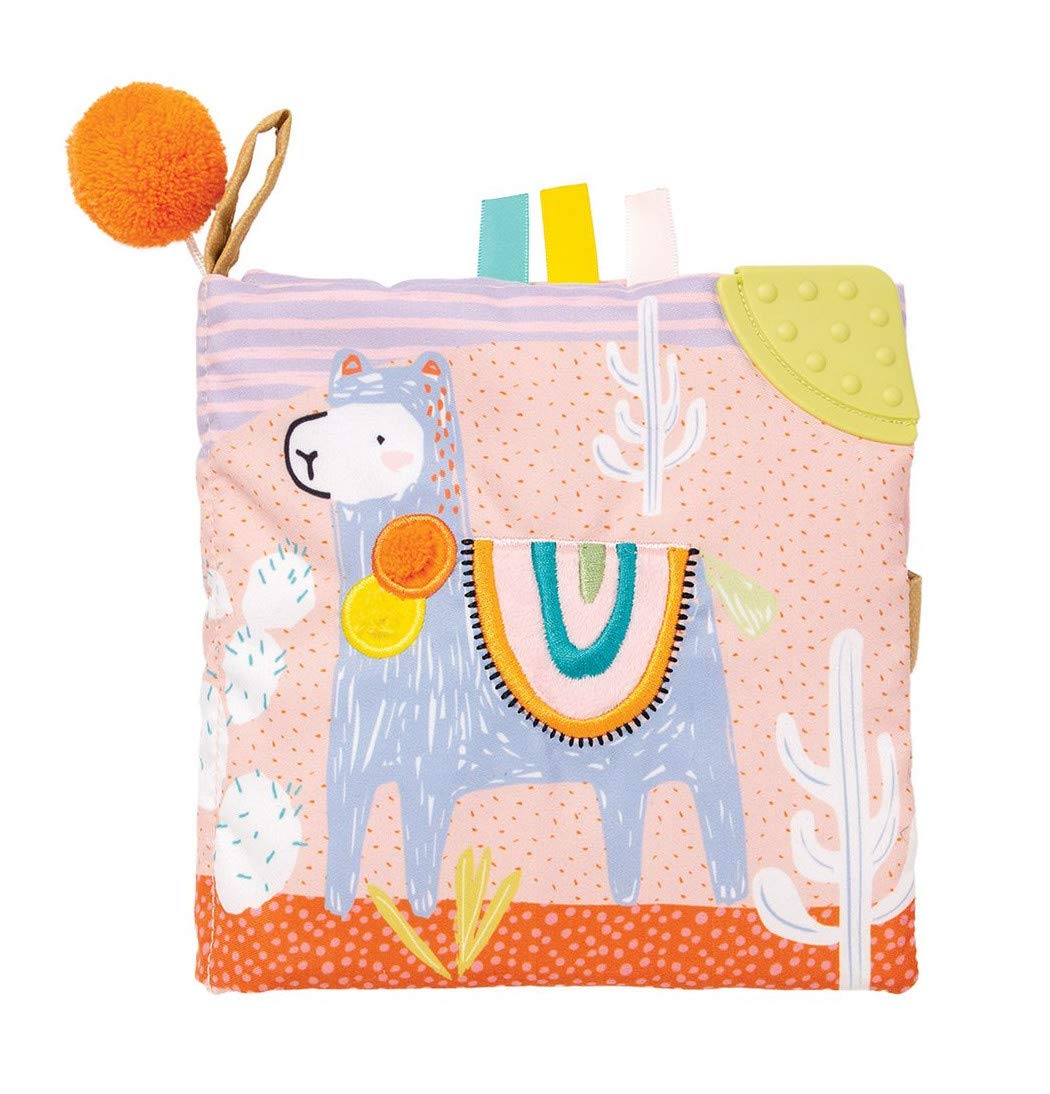 Manhattan Toy Llama soft book cover, bright visuals for visual exploration.