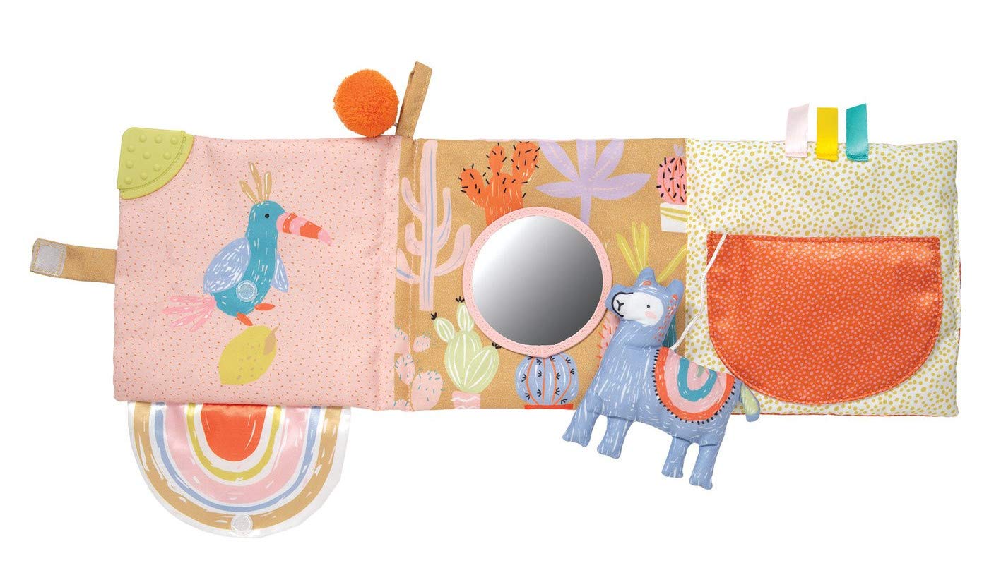 Manhattan Toy Llama soft book crinkle-rainbow, adds tactile variety and sound.