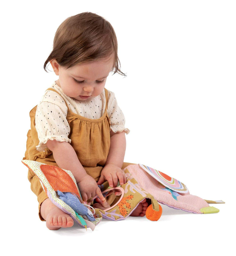 Manhattan Toy Llama soft book travel-loop, attaches easily to strollers and car seats.
