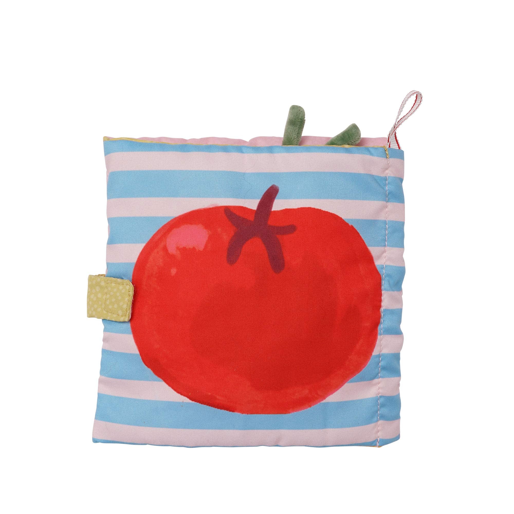 Manhattan Toy Mini-Apple-Farm crinkle-basket-pocket features for storage and sensory crinkle sounds.