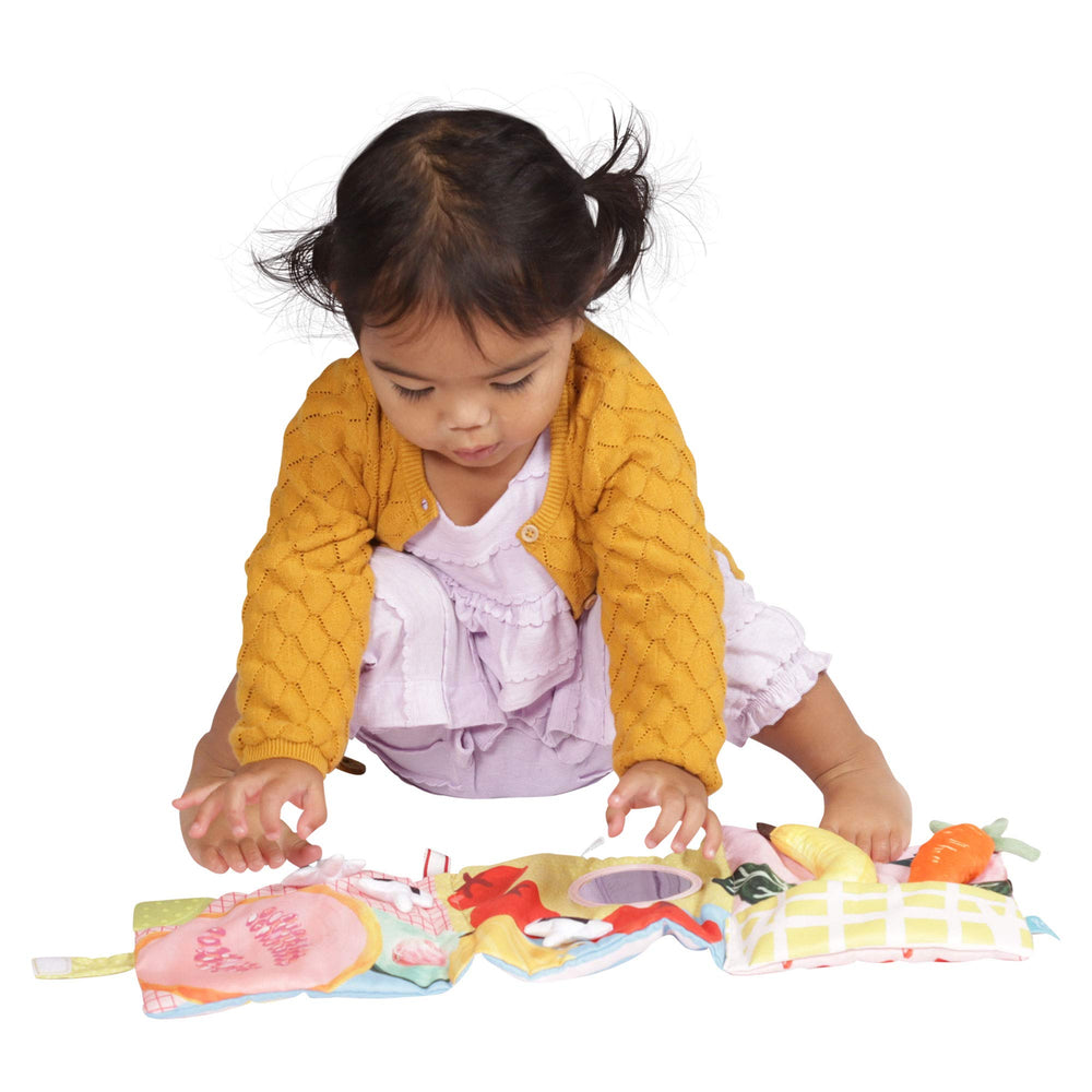 Manhattan Toy Mini-Apple-Farm discovery-mirror encourages self-awareness and visual tracking.