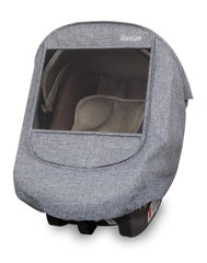 Manito Melange shield with clear window keeps baby visible while blocking sun