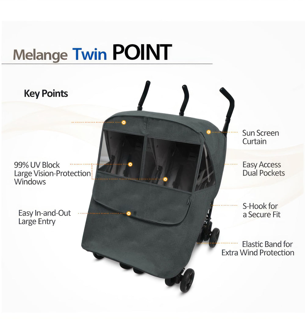 Manito Melange twin stroller weather shield window-clarity offers distortion-free UV protected visibility