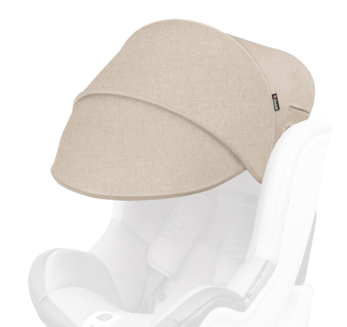 Manito sun shade extender beige attached to a car seat offers shade and UV protection.