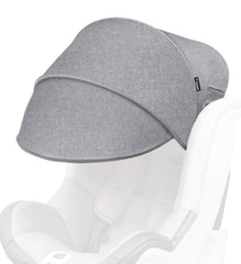 Manito Sun Shade Extender on a car seat showing secure headrest attachment for UV protection