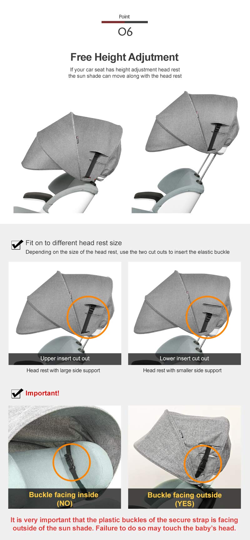 Manito sun shade extender fits booster, toddler, and infant seats up to 15 inches wide