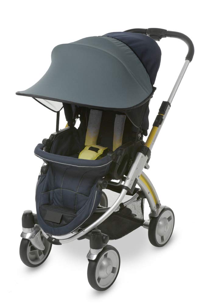 Manito Sun Shade installed on stroller showing easy attachment and shade coverage