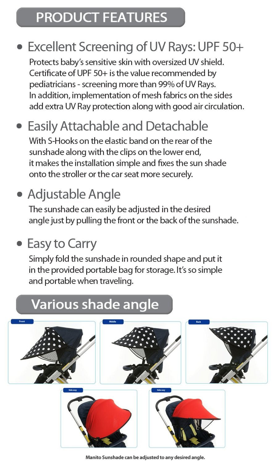 Manito Sun Shade shows S-hooks and buckle system for stability
