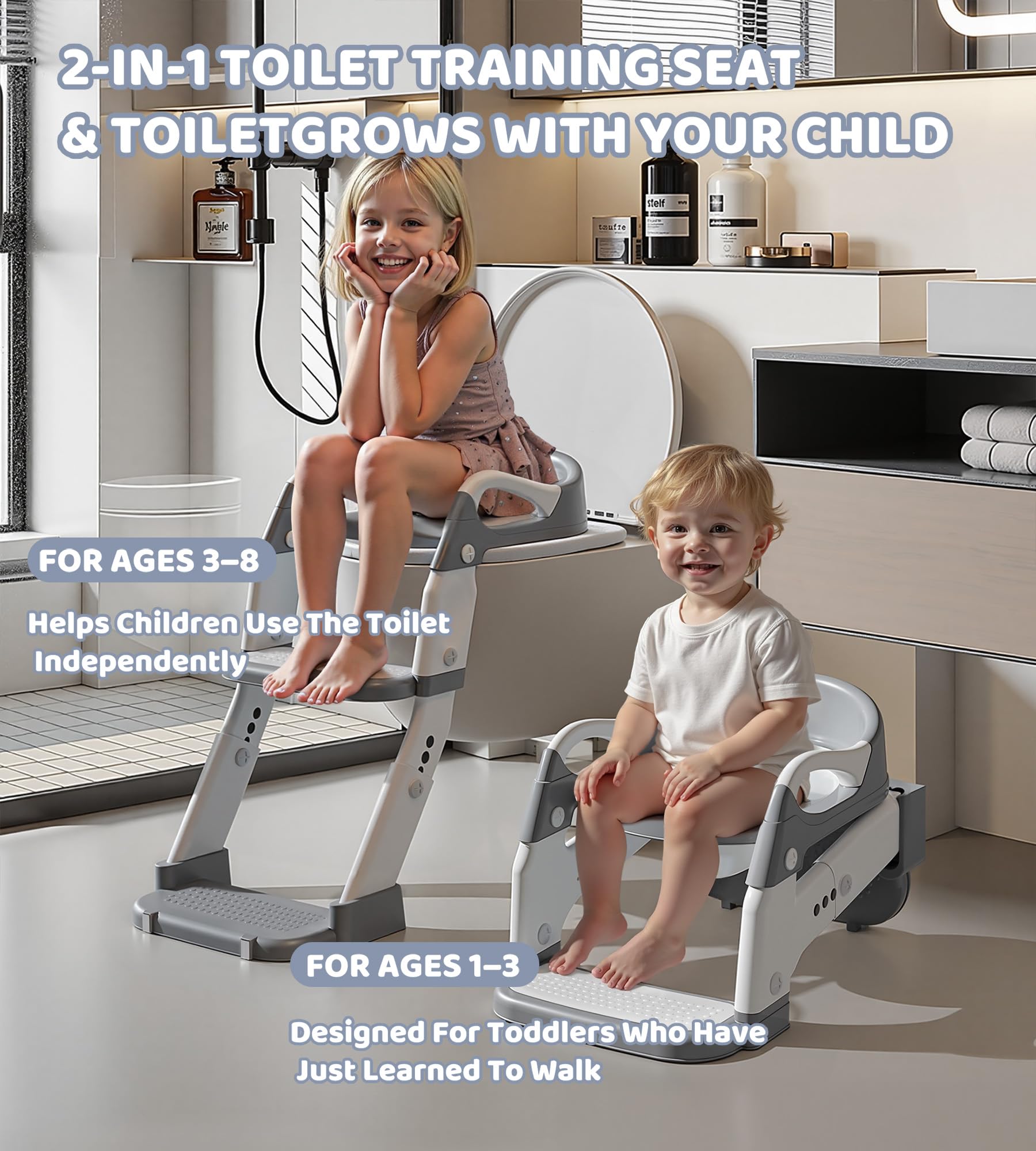 MantisFist foldable potty seat shown for compact bathroom storage.