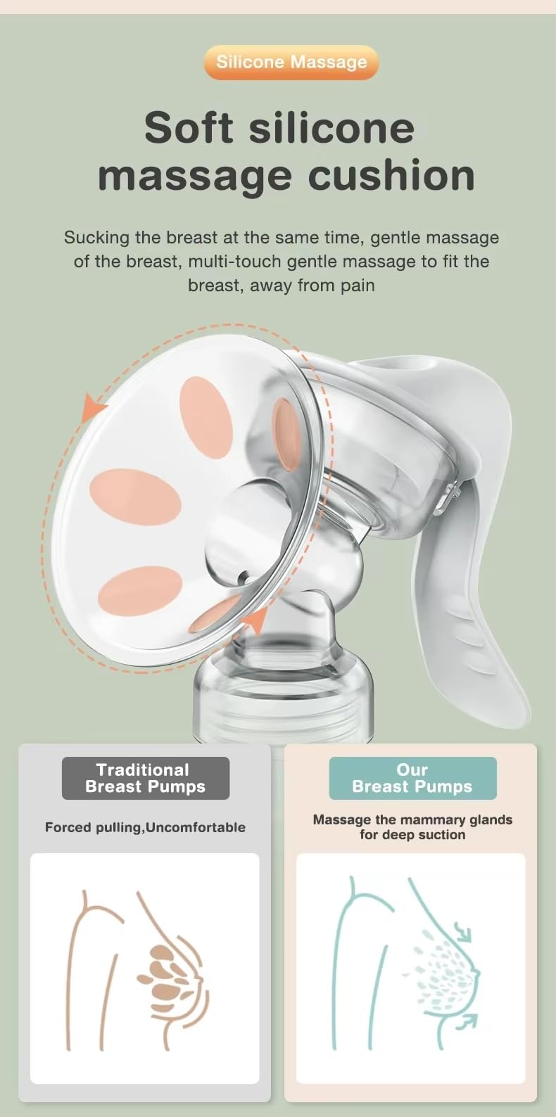 Manual Breast Pump handle-design promotes one-handed pumping and comfort.