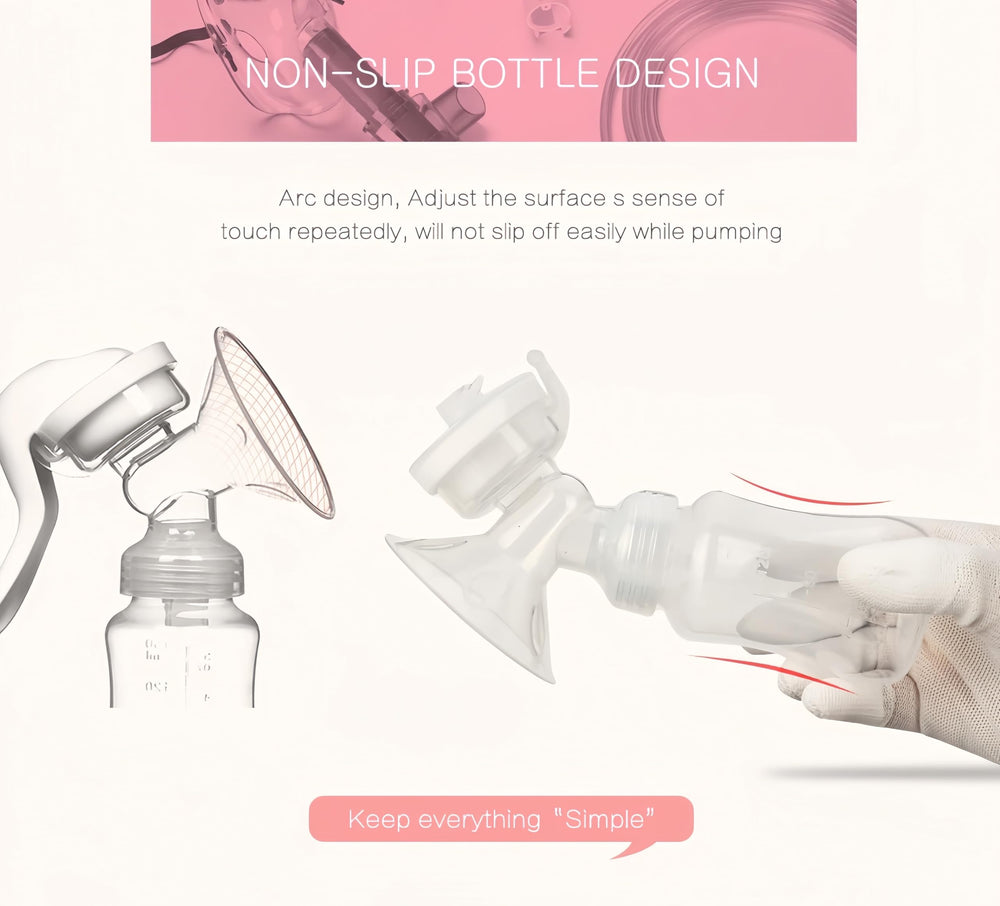 Manual breast pump uses imported PP parts for heat resistant bottle durability.