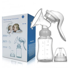 Manual breast pump with non-slip arc grip for secure pumping sessions.
