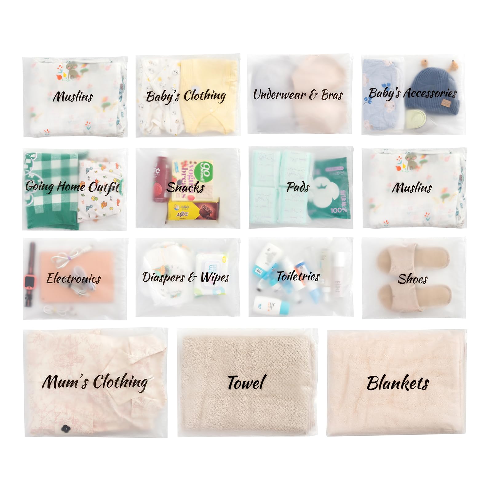 MANWU 14-piece hospital bag set ready for organized hospital stay.