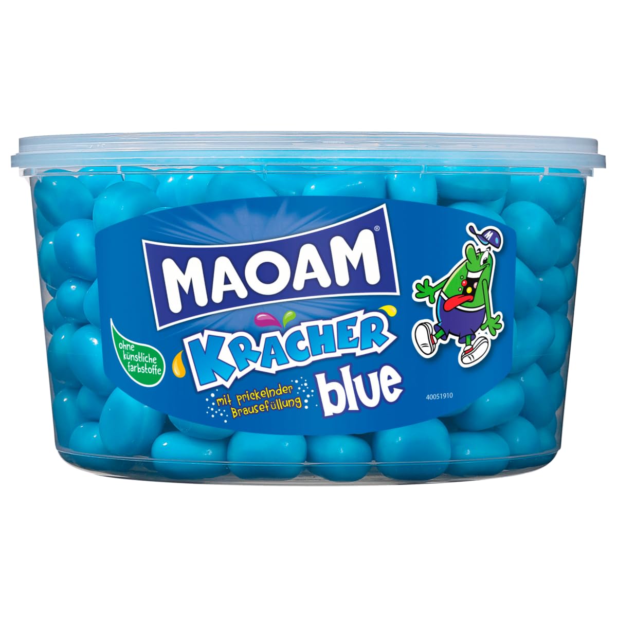 maoam kracher blue tub front view ideal for on-the-go snacking