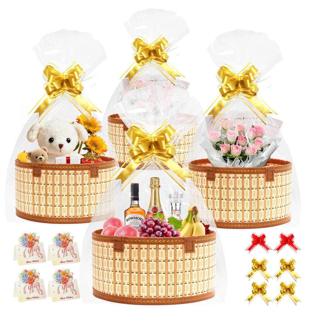 Mapaim four-set 11-inch round bamboo gift baskets with handles for easy, stylish hampers.