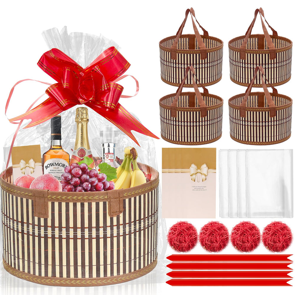 Mapaim Baskets for Gifts Empty Set 4 bamboo round baskets for elegant gift presentations