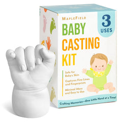 Maplefield 3D Baby Casting Kit packaging shows a mess-free setup for families.