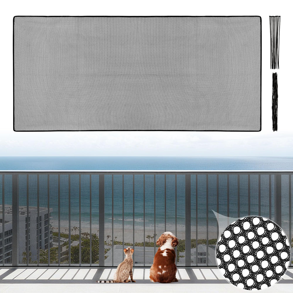MAQIHAN Banister Guard net on balcony rail protecting pets while preserving the view.