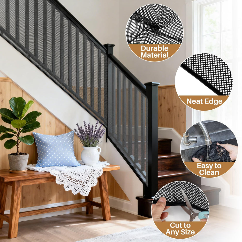 MAQIHAN Banister Guard balcony net closeup highlighting durable mesh and safety.