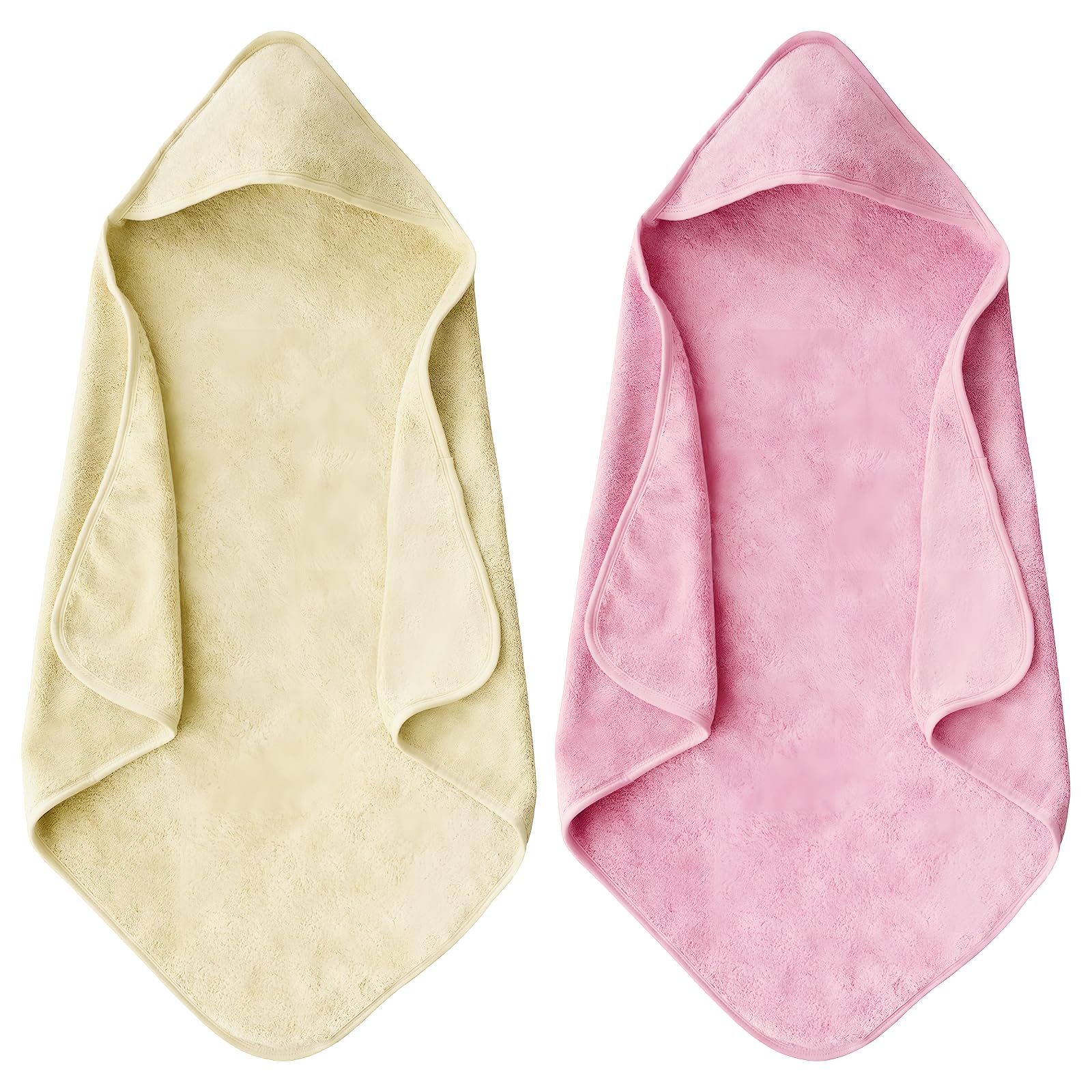 maqsai bath towel hooded pink beige two-pack ready for newborn bath time.