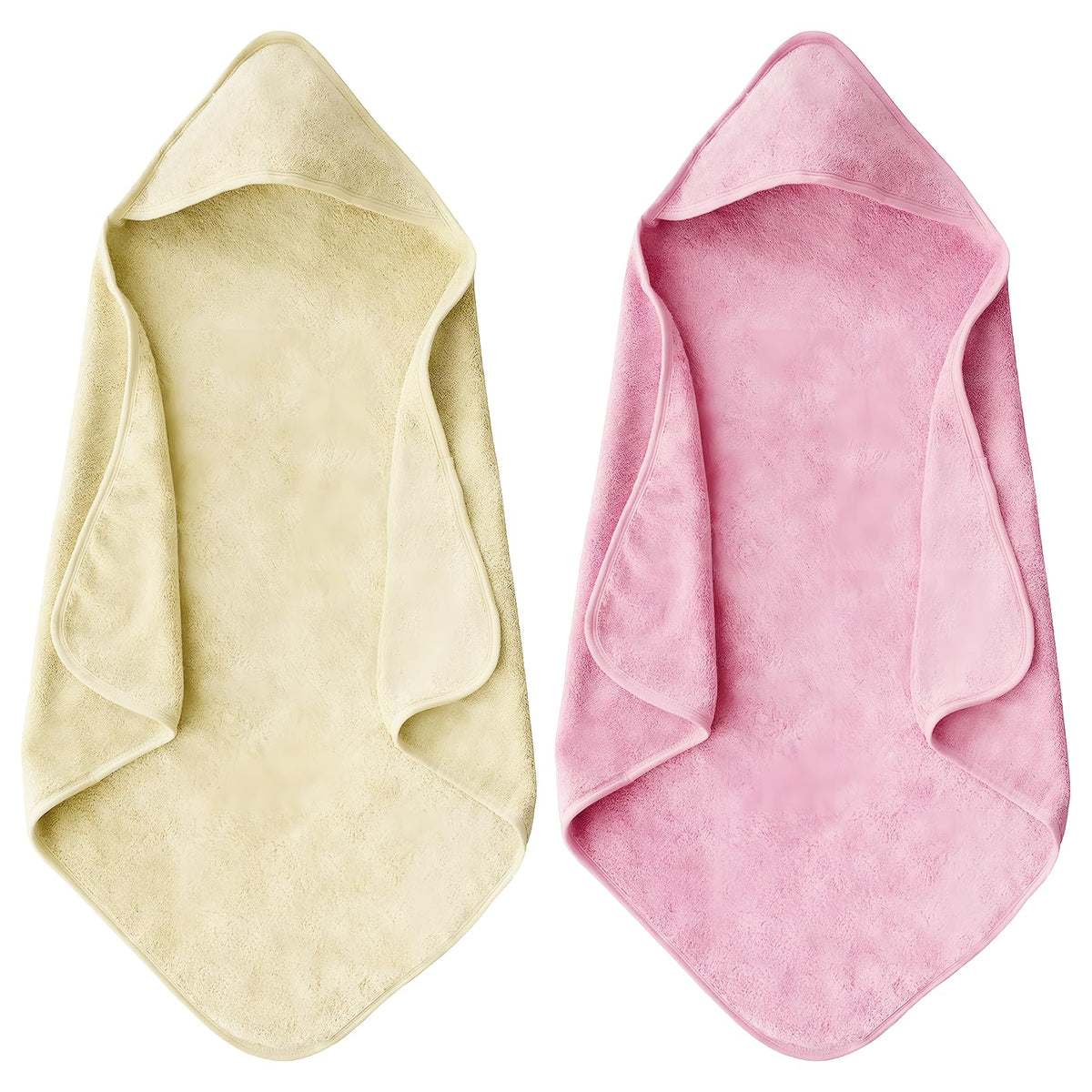 maqsai bath towel hooded pink beige two-pack ready for newborn bath time.