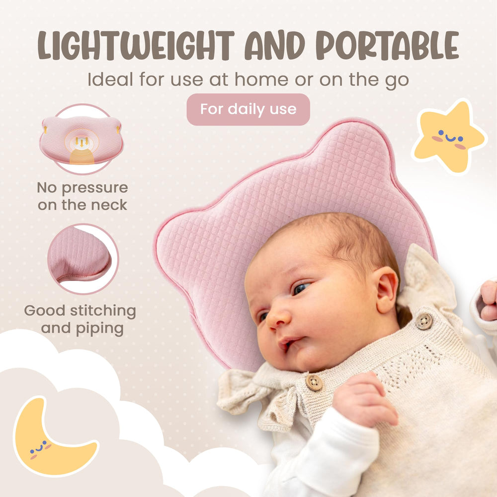 MarBoost bear-design pink pillow adds charming touch to nursery.