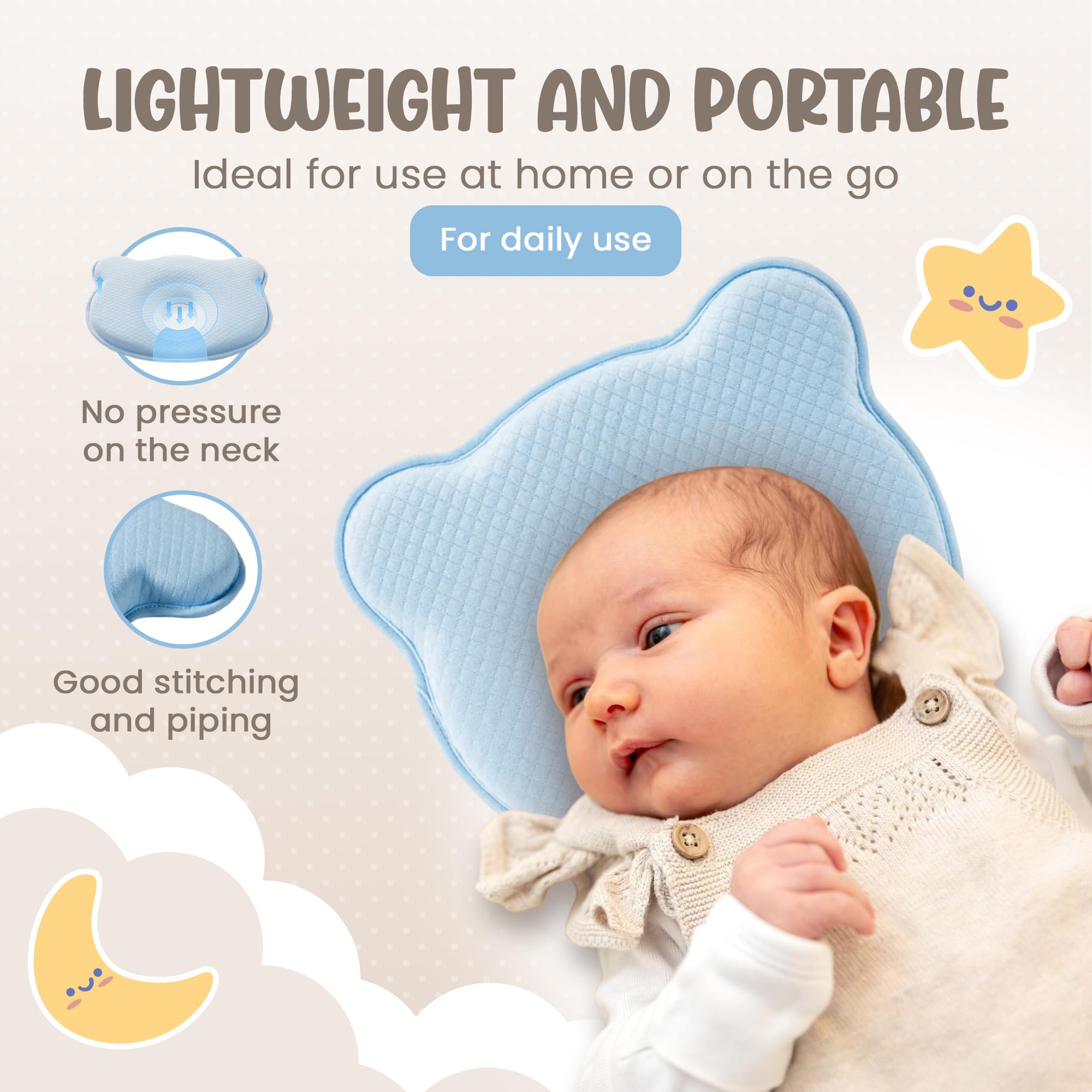 MarBoost bed-time ready baby pillow blue supports calm naptime.