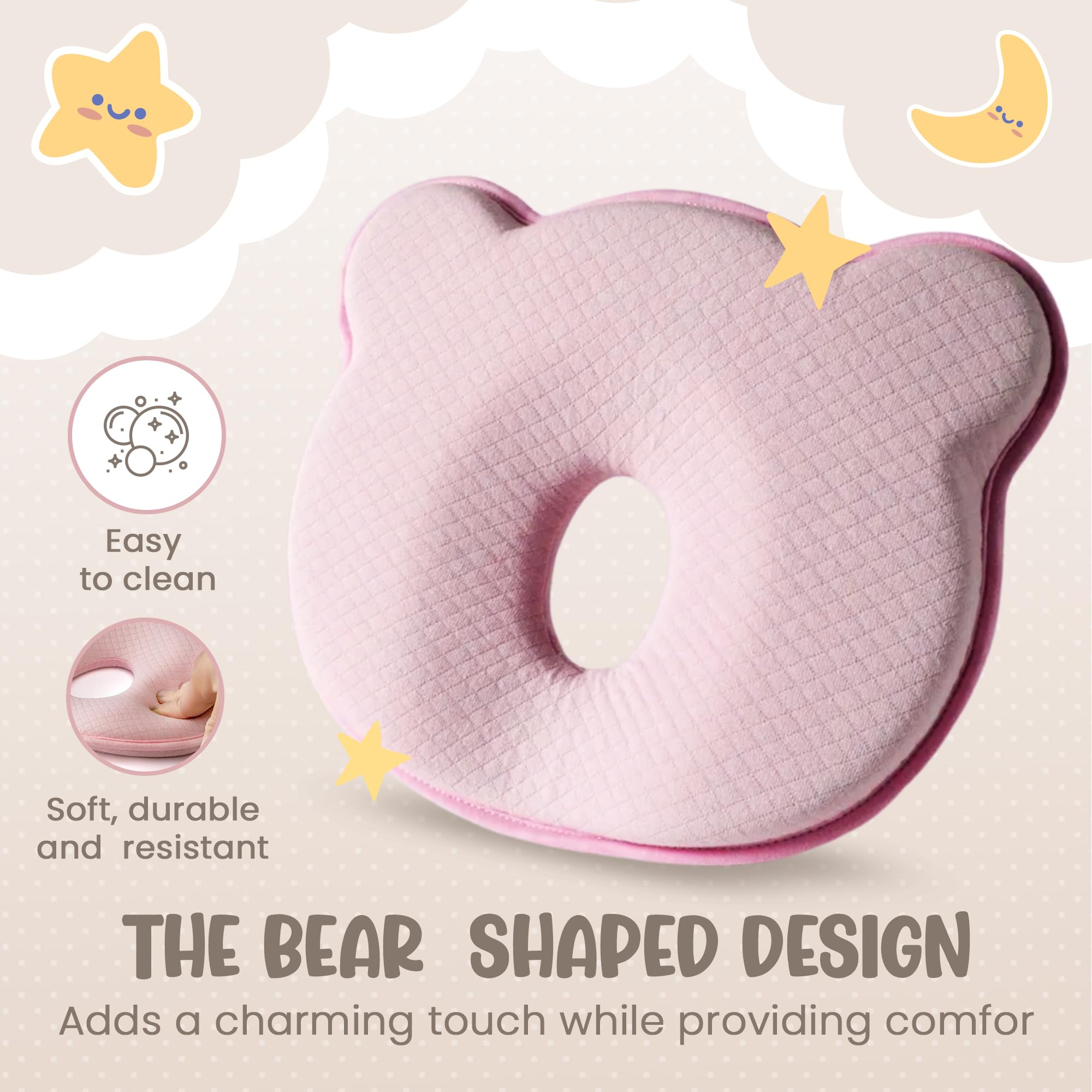 MarBoost memory foam contour supports gentle head shape.