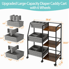 Marbyraz diaper caddy cart wooden shelves illustrate sturdy bulk storage.