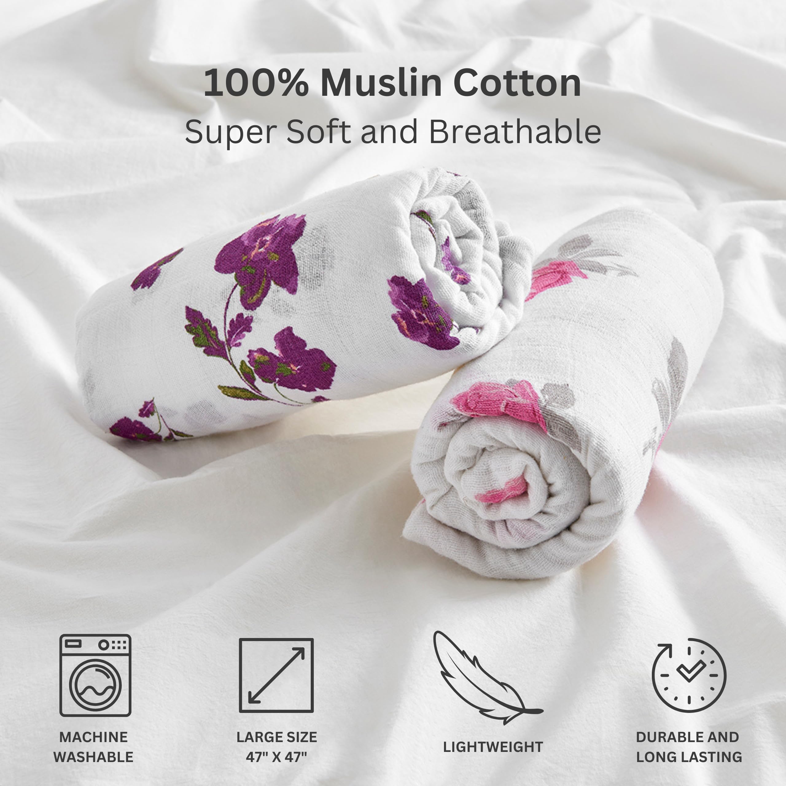 Margaux & May 2-pack swaddle blankets ideal for multi-use like nursing cover
