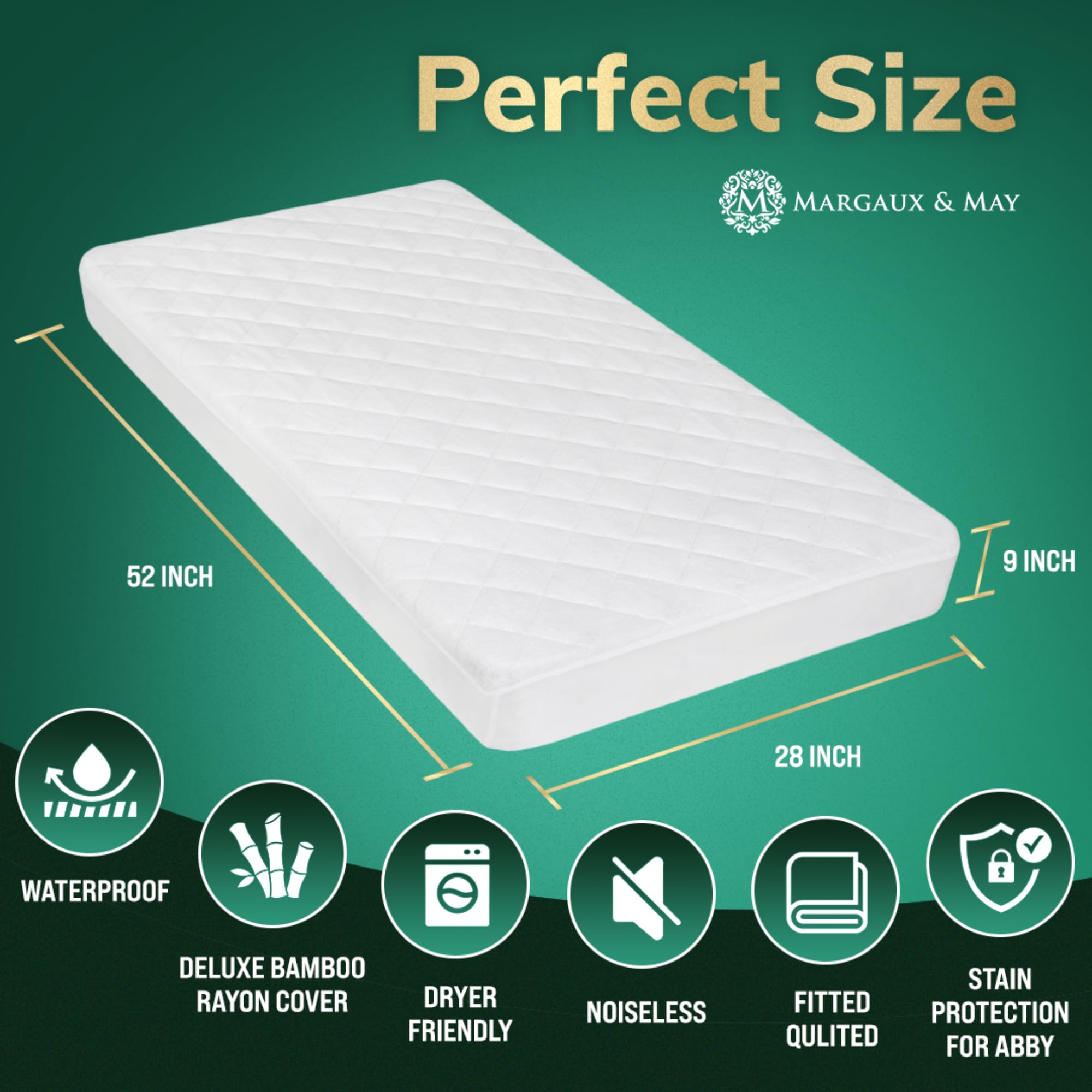 Margaux & May 360° deep-pocket fit secures the protector.