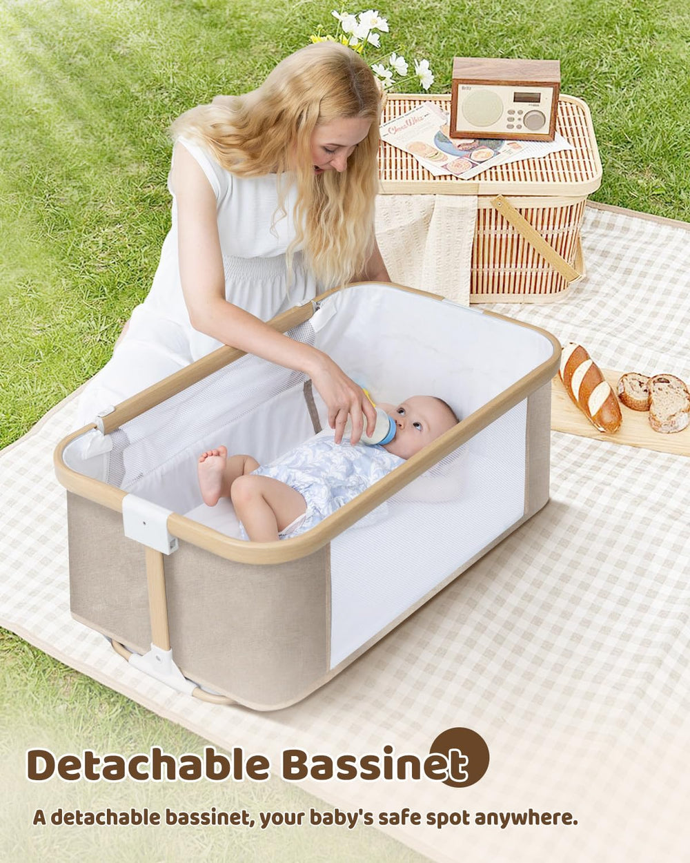 Mariserenity baby bassinet 360 wheels enable easy repositioning around the home.