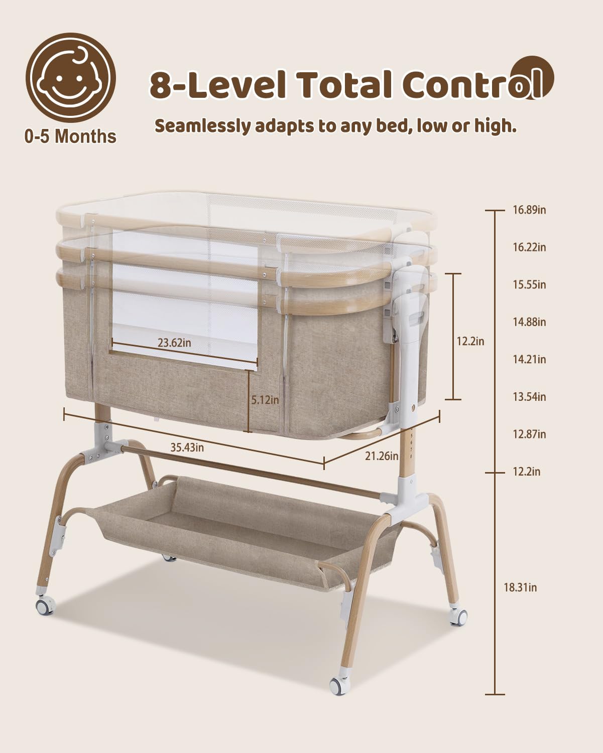 Mariserenity baby bassinet breathable mesh ensures airflow and a clear view of baby.
