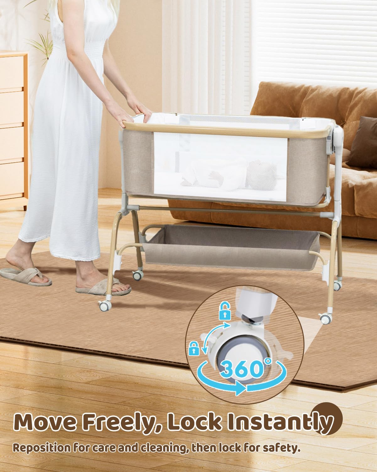 Mariserenity baby bassinet rotating mobile toy adds gentle visual stimulation.