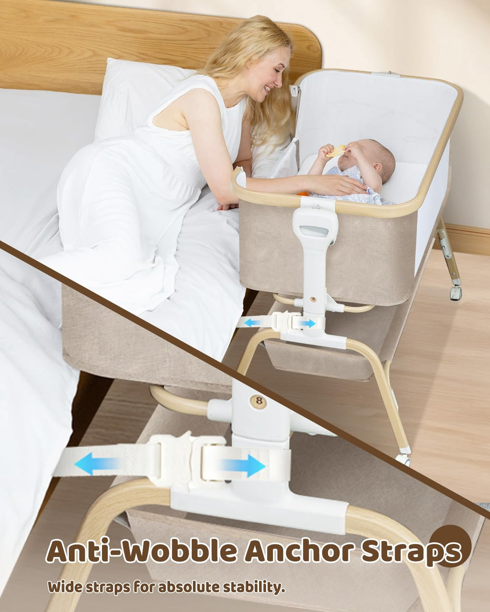 Mariserenity baby bassinet storage basket keeps essentials within easy reach.