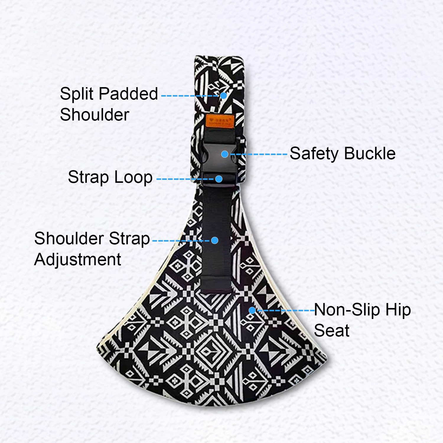 Marrlly baby carrier in Black Sailboat enables front and hip configurations for versatile on the go comfort