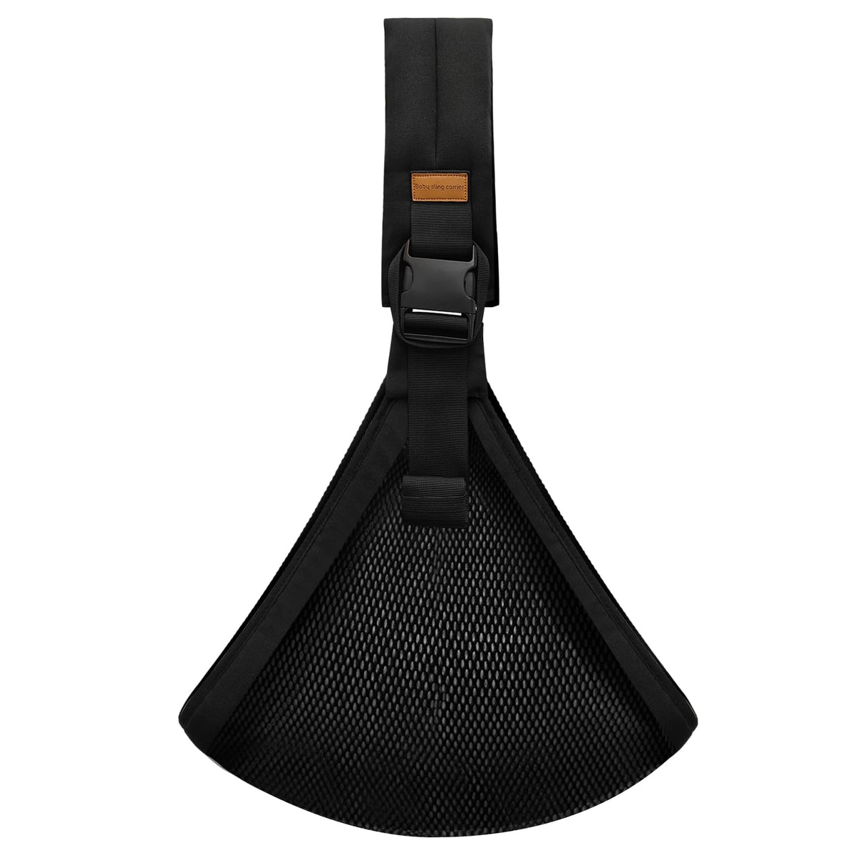 Marrlly baby sling mesh black front view showcases breathable fabric for comfortable carry.