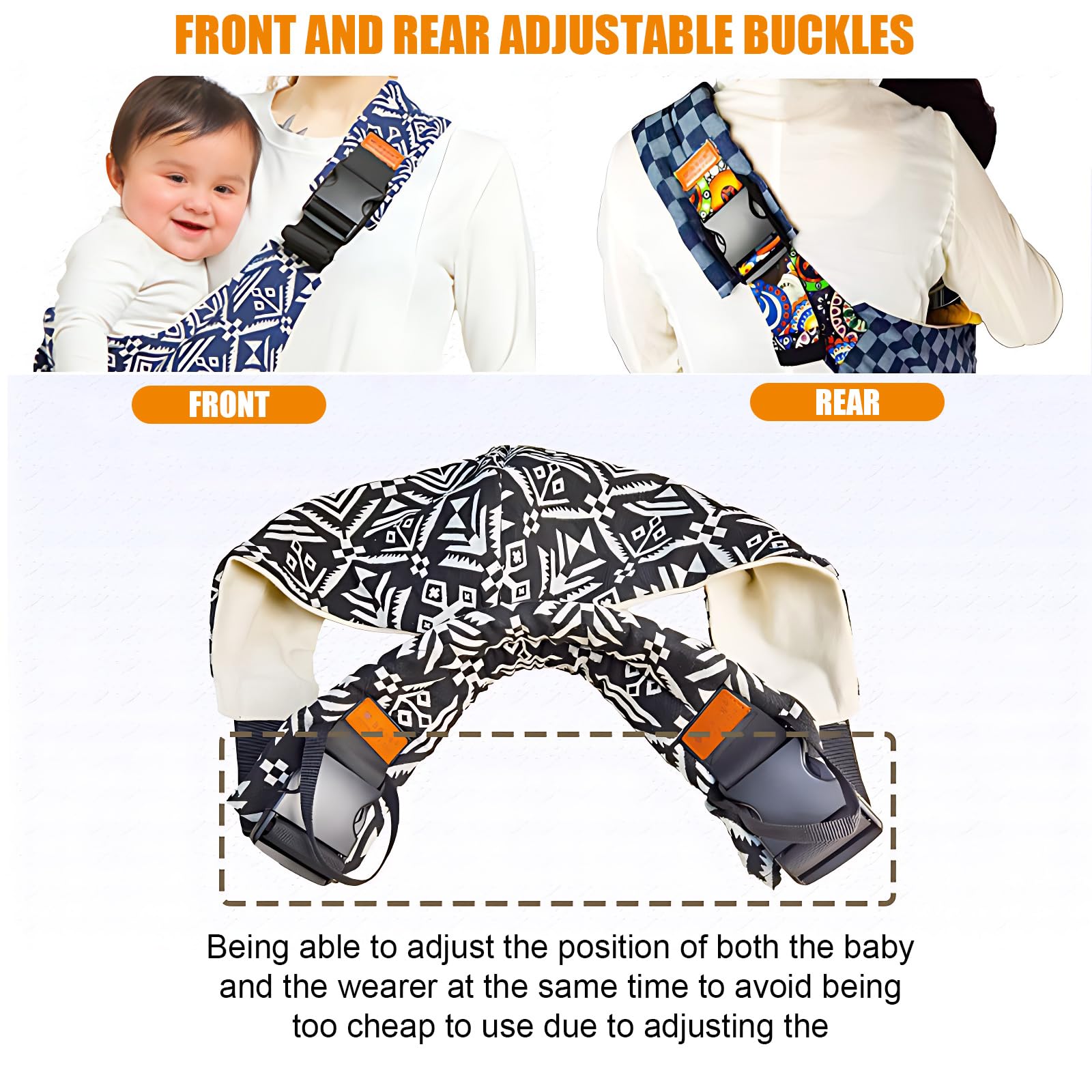 Marrlly baby sling demonstrates multiple hold modes for versatile positions.