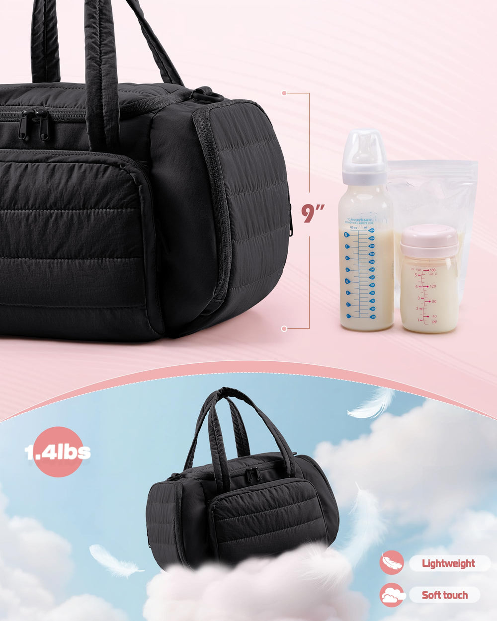 Marscamd quilted breast pump bag interior organized view for quick bottle and flange access.