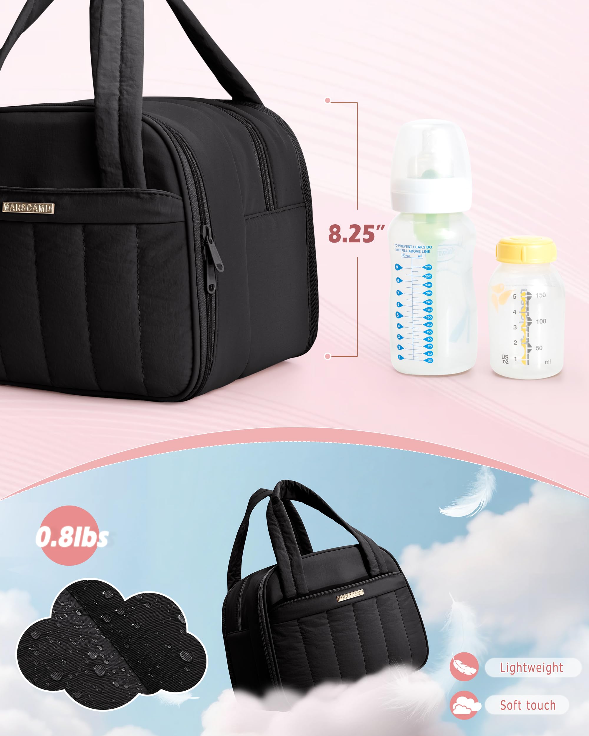 Marscamd bag interior cooler compartment keeps bottles at safe temperatures