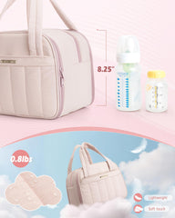Marscamd quilted wearable pump bag dusty pink interior cooler shows leak-proof transport