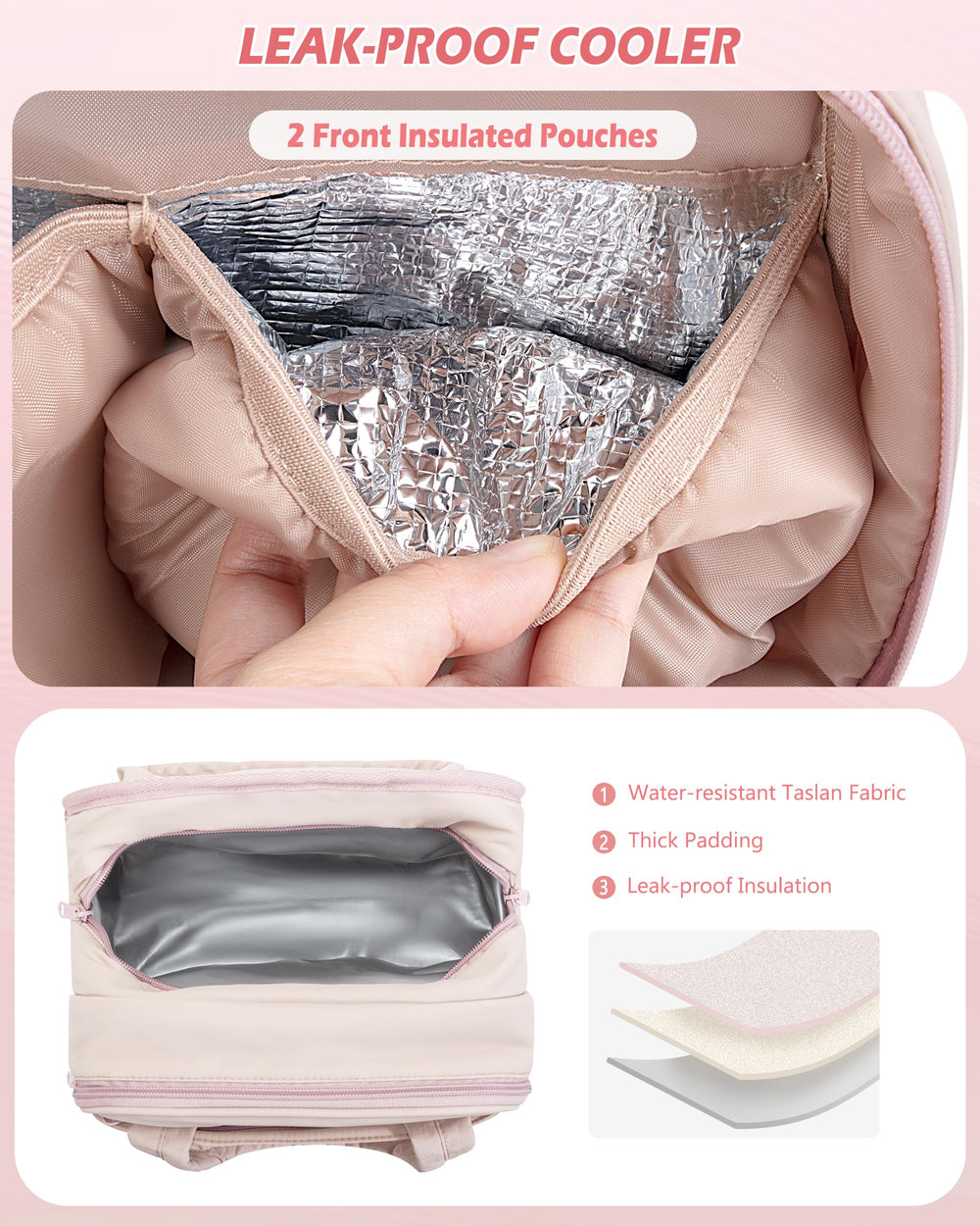 Marscamd quilted bag dusty pink multipocket design supports Momcozy compatibility
