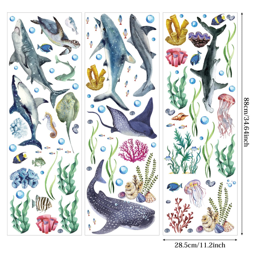 Marspark watercolor sharks closeup showcases soft hues for calming kids' room decor.