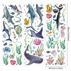 Marspark watercolor sharks closeup showcases soft hues for calming kids' room decor.