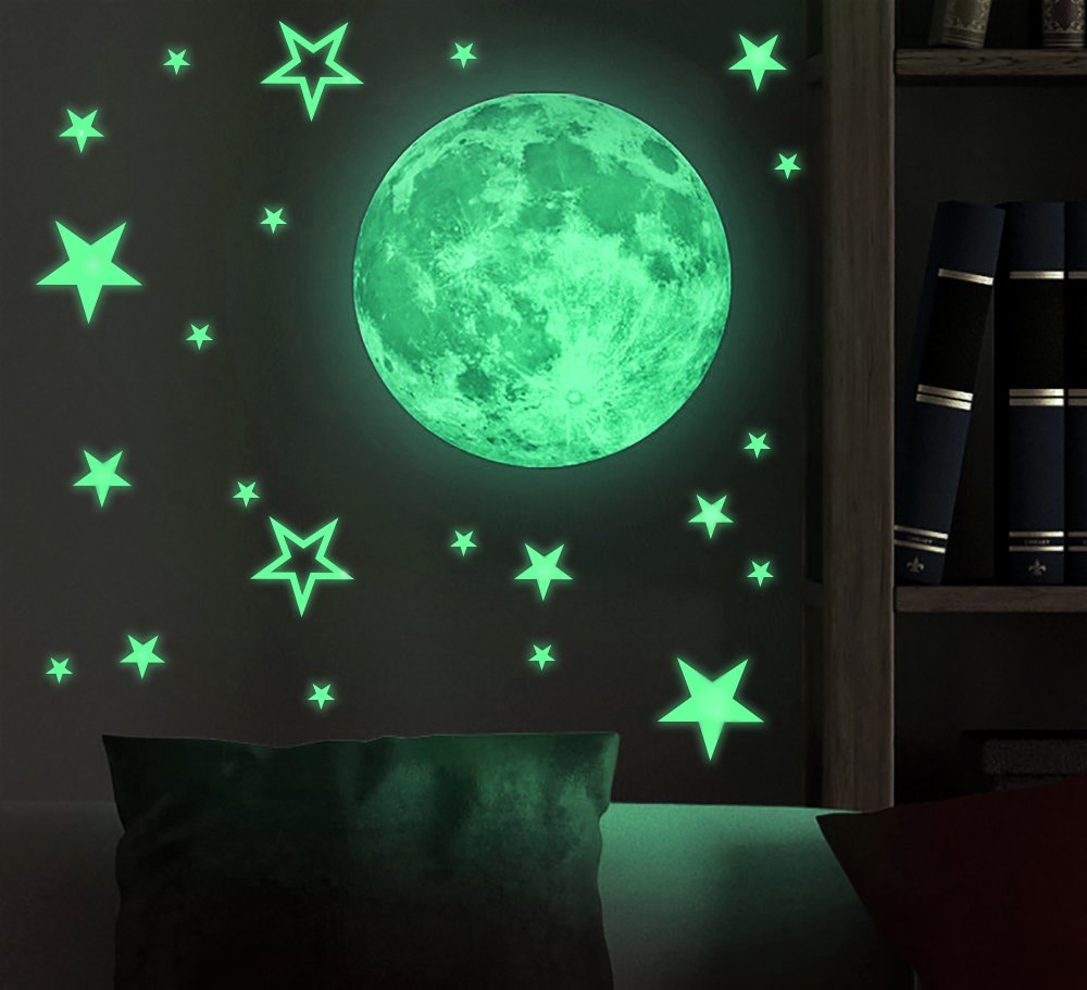 Marsway moon sticker 30cm brightens kids' room with glow-in-the-dark effect