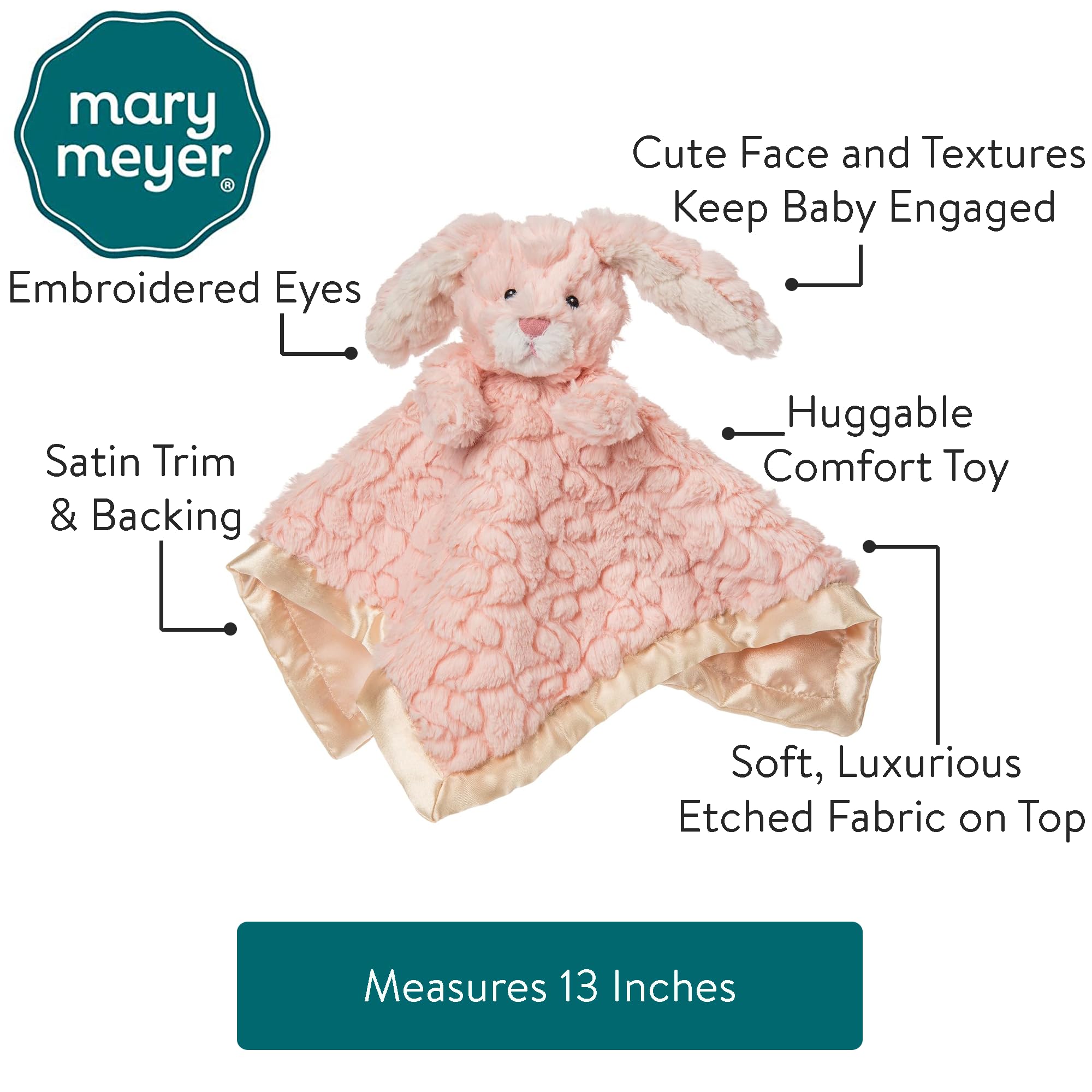 Mary Meyer Putty Nursery Pink Bunny face closeup highlights soft texture.